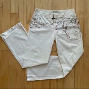 Da-Nang White Floral Embroidered Boot Cut Pants
